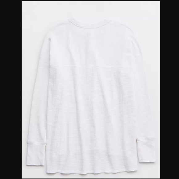 Aerie Ribbed Henley Long Sleeve T-Shirt - White - Picture 5 of 12